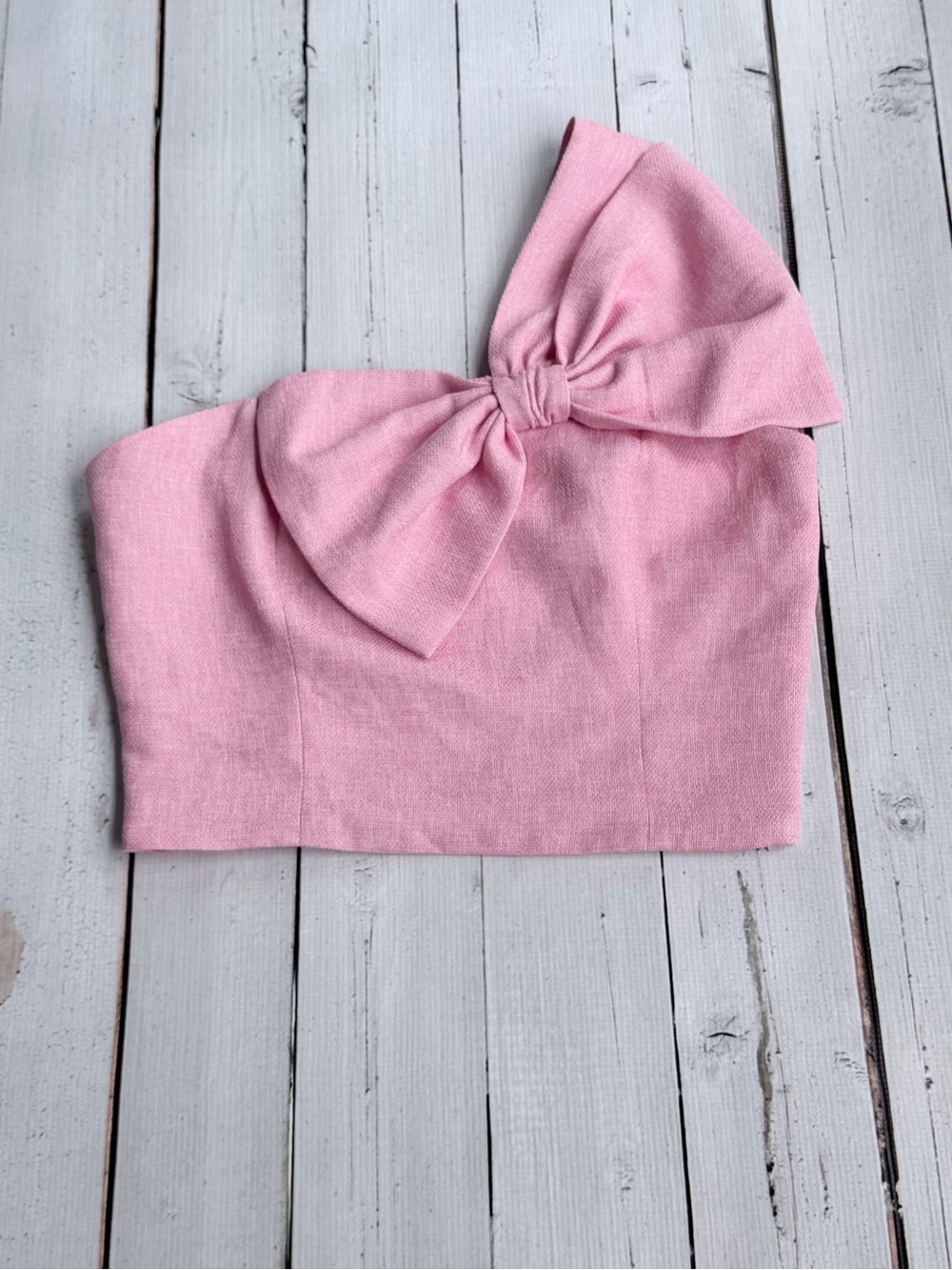 Pants Store One Shoulder Bow Crop Top Structured Smocked Back Size Medium